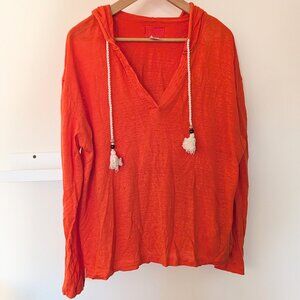 Sigrid Olsen Resortwear Deep Orange Lightweight Knit 100% Linen Hoodie Women's L